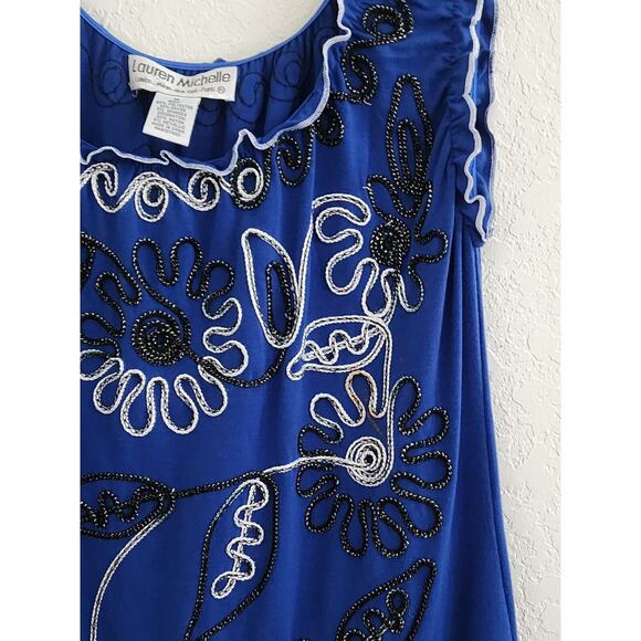 TOP-LAUREN MICHELLE-Royal Blue-Metallic Detail-Sleeveless-Ruffled-Size Medium - Picture 7 of 16